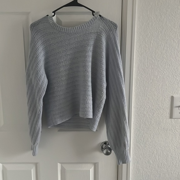 Blue ribbed knit drop shoulder sweater - Picture 2 of 2